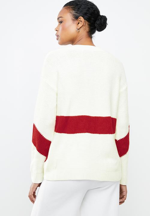 MANGO - Contrast knitted sweater - cream & red 