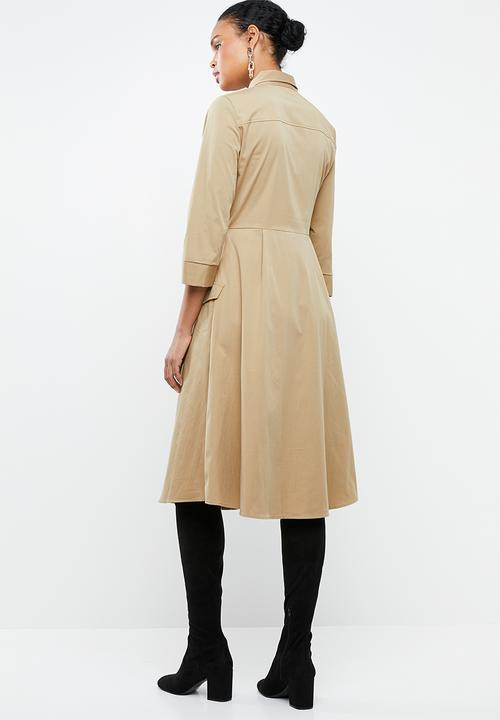 MANGO - Midi utility shirt dress - beige