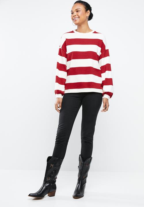 MANGO - Striped sweatshirt - red & cream