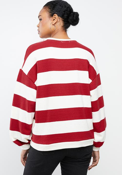MANGO - Striped sweatshirt - red & cream