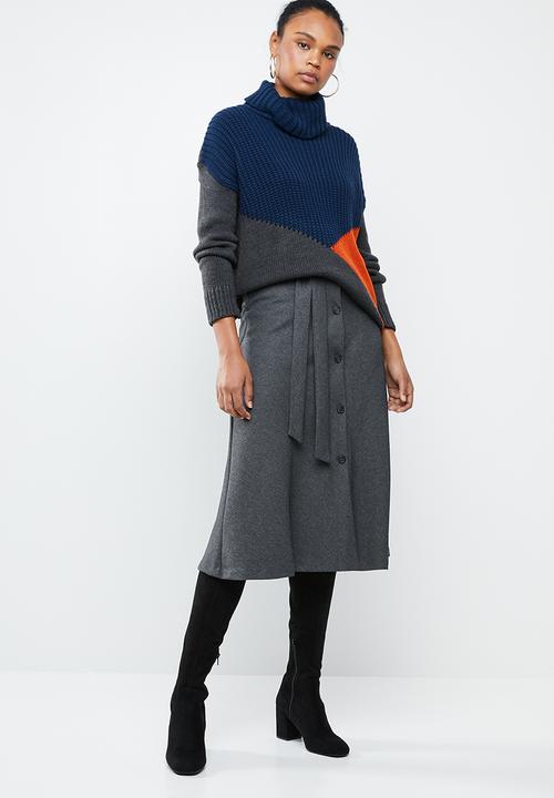 MANGO - Button down flare skirt - grey