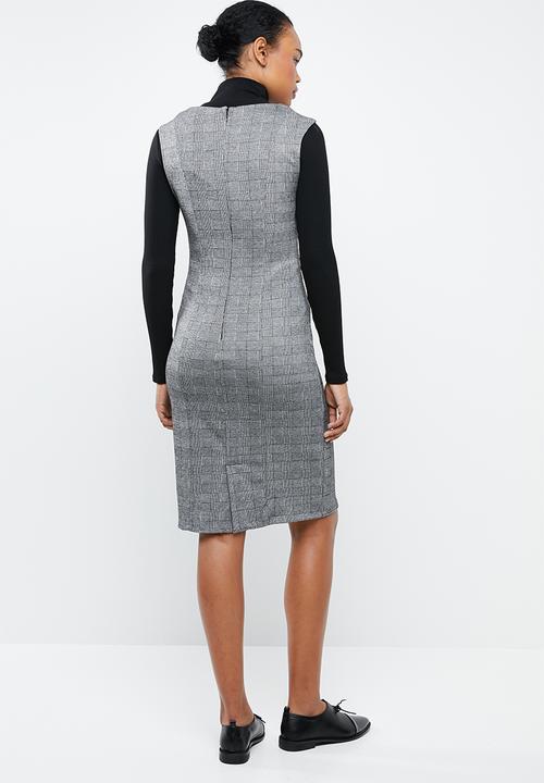 MANGO - Check midi shift dress - grey