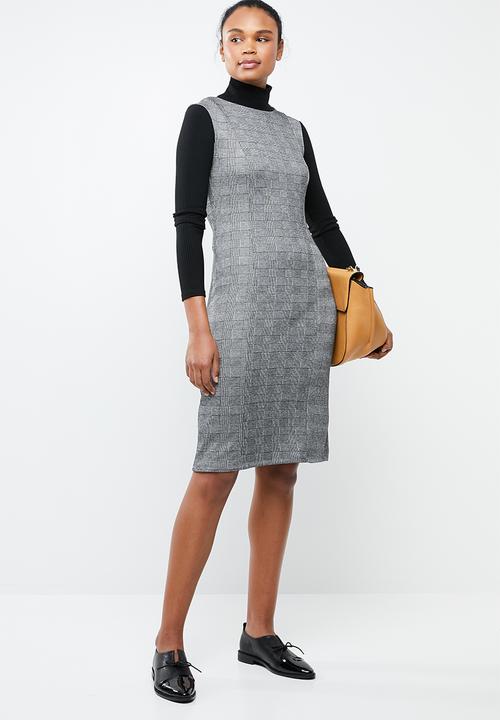 MANGO - Check midi shift dress - grey