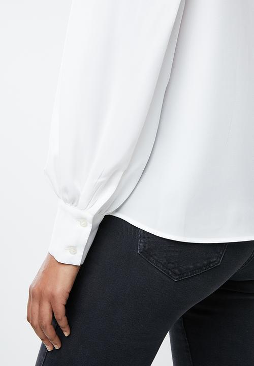 MANGO - Metallic ring keyhole blouse - off white