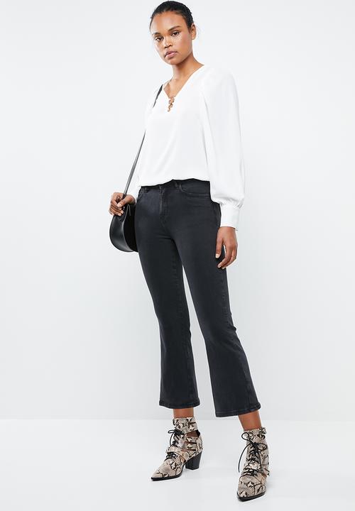 MANGO - Metallic ring keyhole blouse - off white