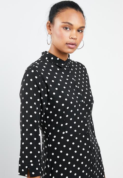 MANGO - Spotted maxi shirt dress - black