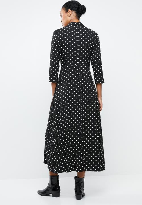 MANGO - Spotted maxi shirt dress - black