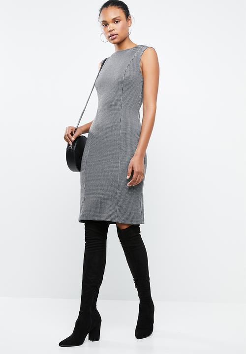 MANGO - Check midi shift dress - black