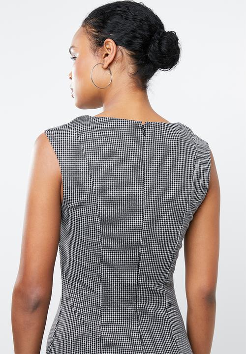 MANGO - Check midi shift dress - black