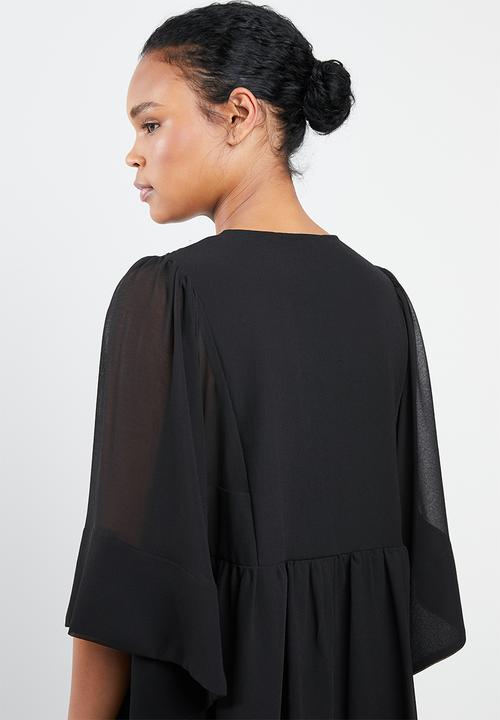 MANGO - Embroidered floaty dress - black