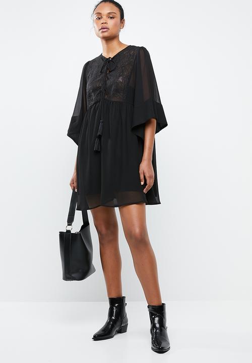 MANGO - Embroidered floaty dress - black