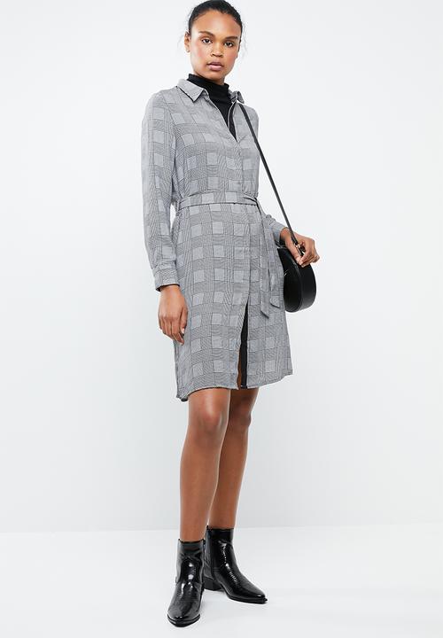 MANGO - Long sleeve check shirt dress - grey
