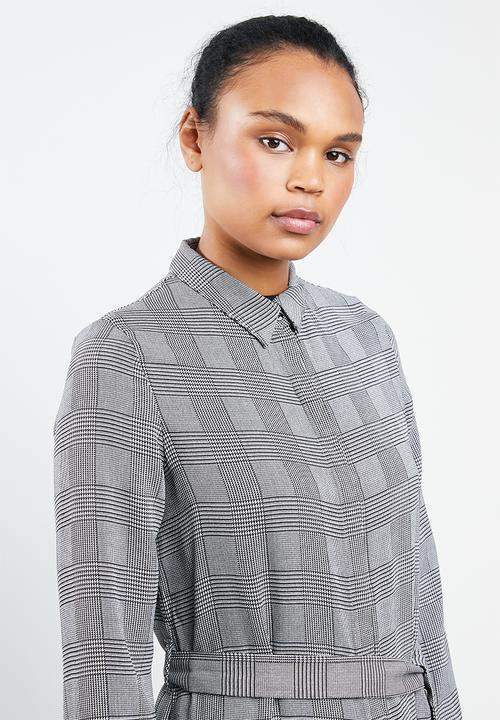 MANGO - Long sleeve check shirt dress - grey
