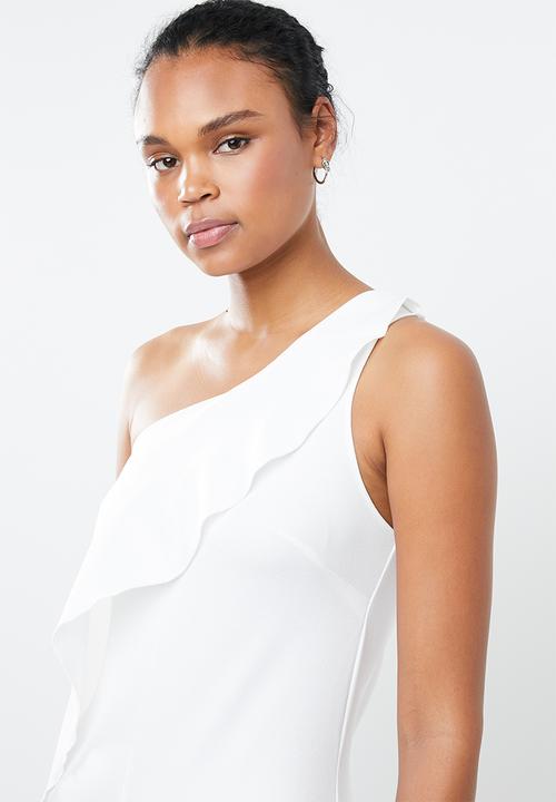 MANGO - Frilled one-shoulder jumpsuit - white
