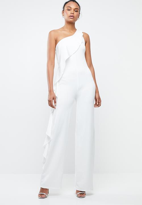 MANGO - Frilled one-shoulder jumpsuit - white