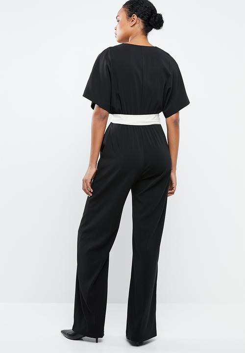 MANGO - Sash belt kimono jumpsuit - black