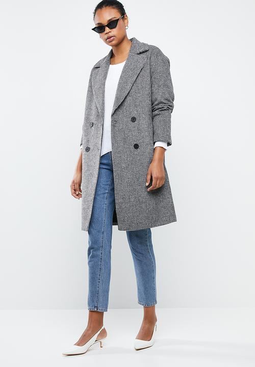 MANGO - Wool blend check coat - grey