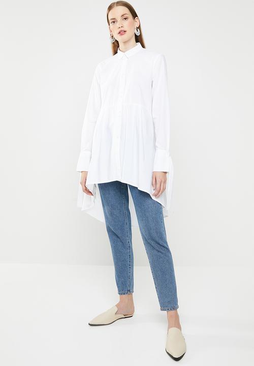 MANGO - Cotton dip hem shirt - white