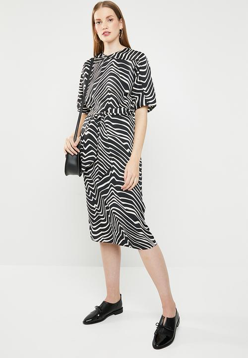MANGO - Zebra v-neck dress - black & cream