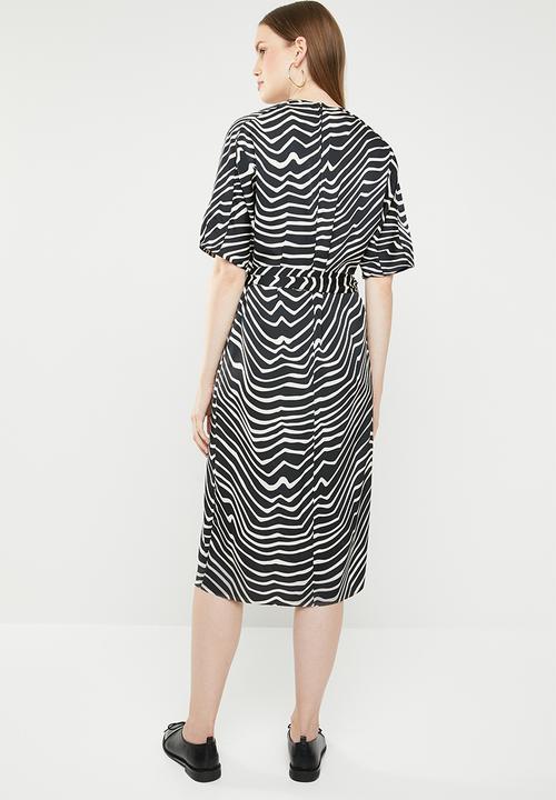 MANGO - Zebra v-neck dress - black & cream
