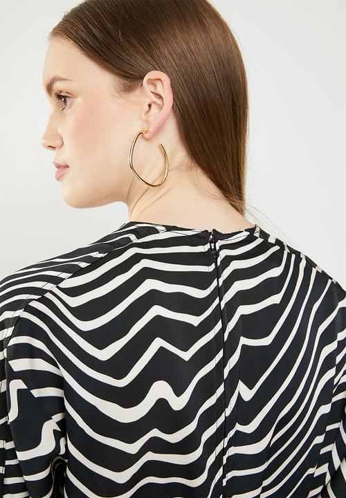 MANGO - Zebra v-neck dress - black & cream