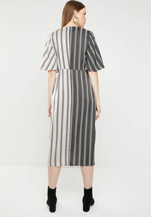 MANGO - Knot front crossover dress - black & cream