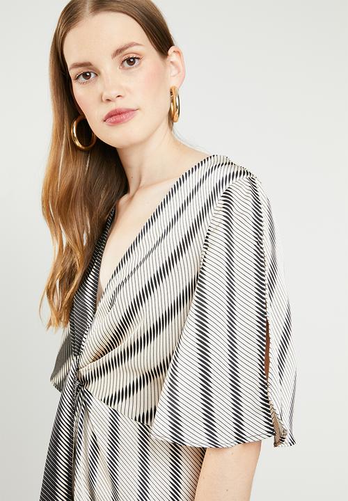 MANGO - Knot front crossover dress - black & cream
