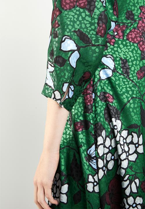 MANGO - Floral puff sleeve midi dress - green