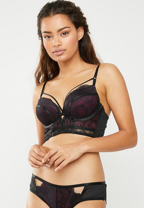 New Look - Overlay lace strapping bra - purple & black
