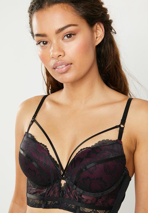 New Look - Overlay lace strapping bra - purple & black