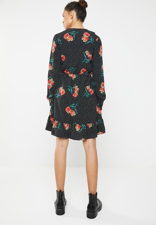 Brave Soul - Floral ruffle wrap dress - multi