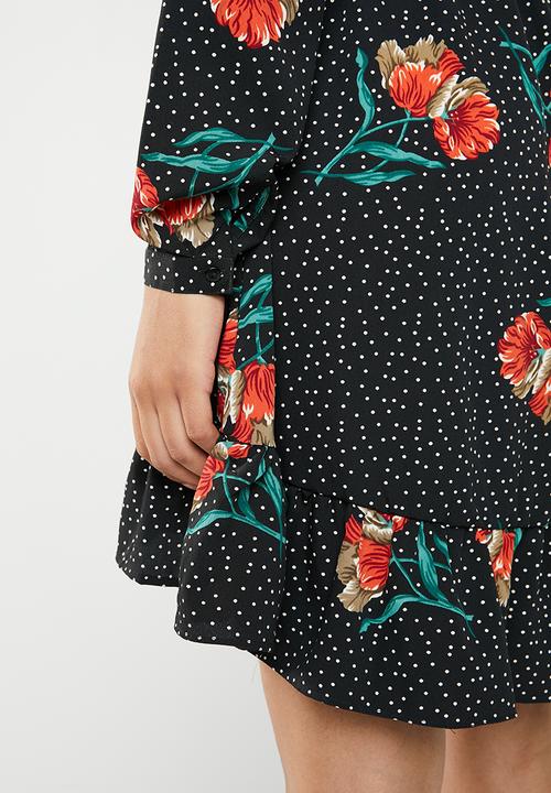 Brave Soul - Floral ruffle wrap dress - multi