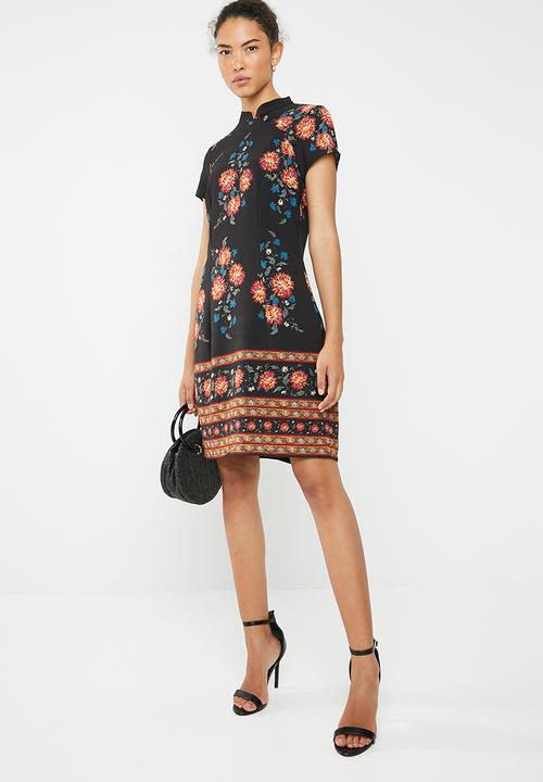 Brave Soul - Floral shift with mandarin collar - multi