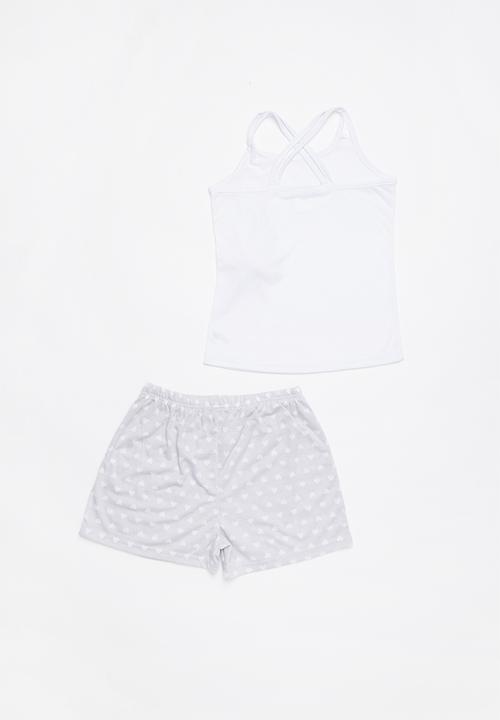 Rebel Republic - Heart crossover short sleeve & shorts set - white & grey