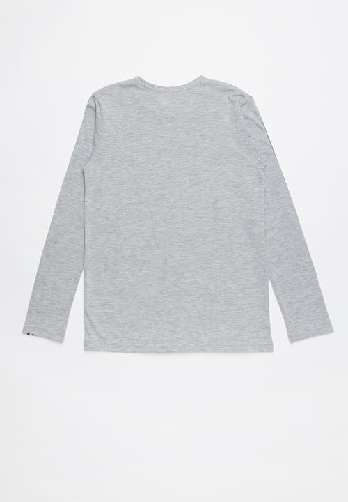 Rebel Republic - Sports long sleeve tape tee with stripe detail - grey