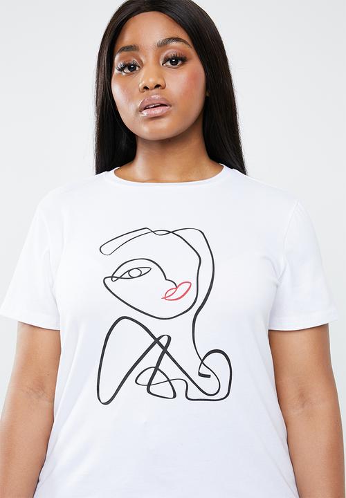 STYLE REPUBLIC PLUS - Face abstract tee - white