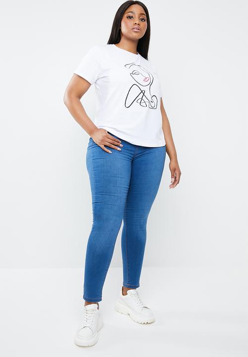 STYLE REPUBLIC PLUS - Face abstract tee - white