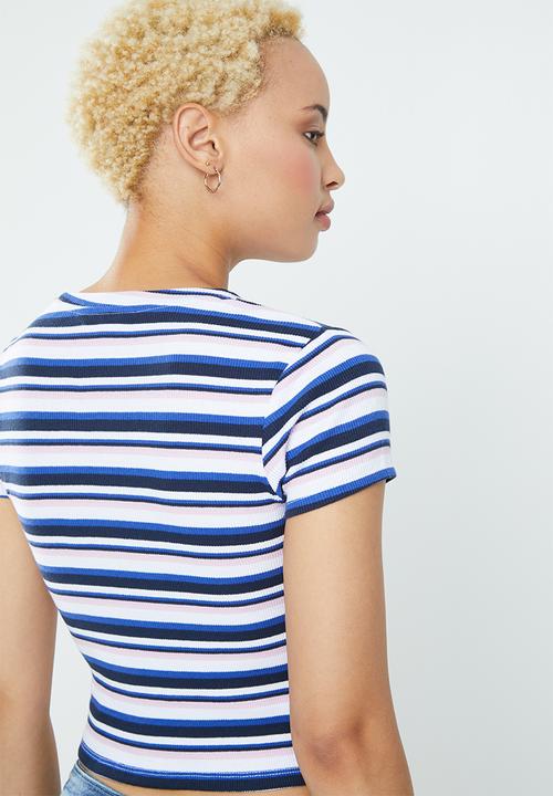 Supré  - Zoey midi length rib tee - red & blue