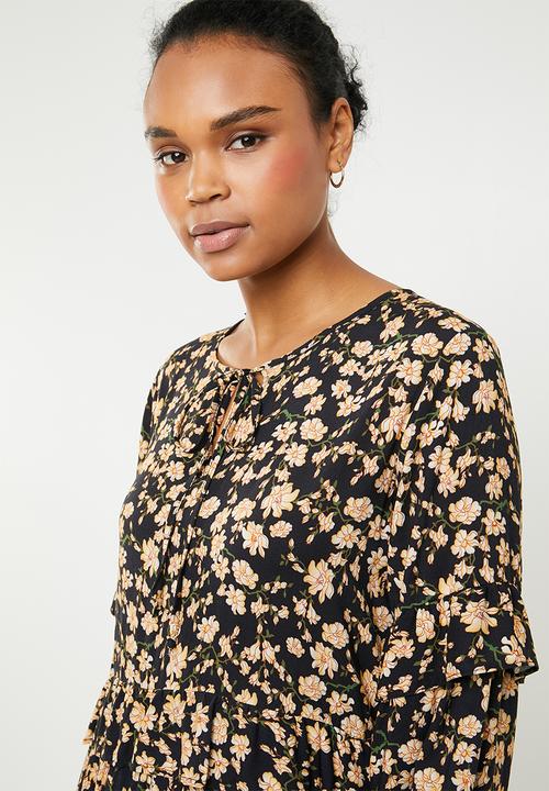 Superbalist - Peasant ruffle maxi dress - black & yellow