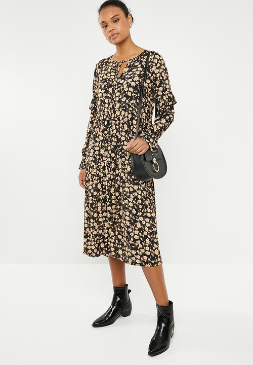 Superbalist - Peasant ruffle maxi dress - black & yellow