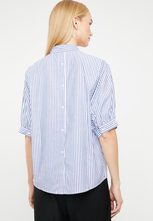 MANGO - Striped cotton shirt - blue & wite