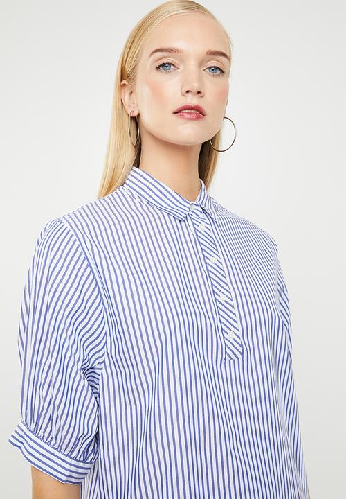 MANGO - Striped cotton shirt - blue & wite