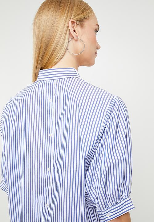 MANGO - Striped cotton shirt - blue & wite