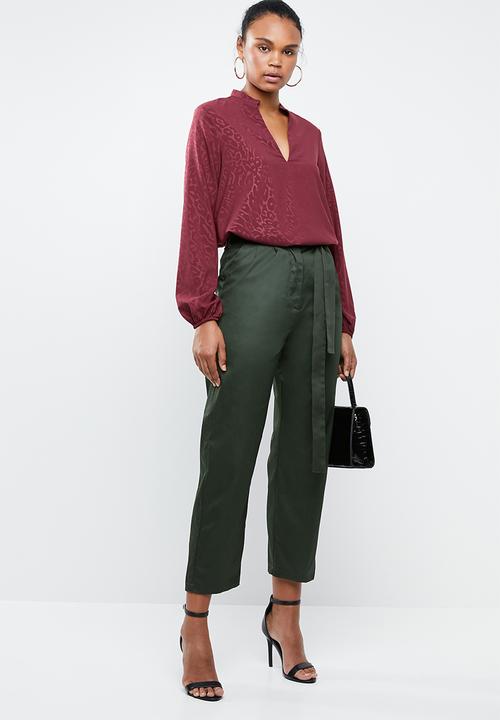MANGO - Jacquard deep v blouse - burgundy