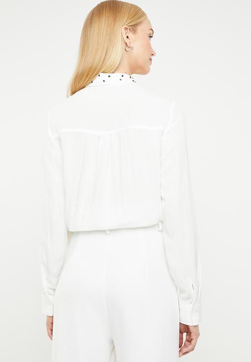 MANGO - Crystal embellished collar shirt - white