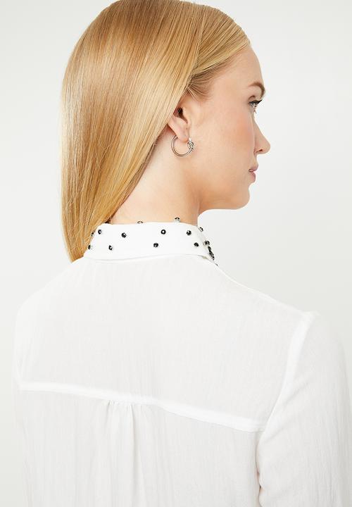MANGO - Crystal embellished collar shirt - white