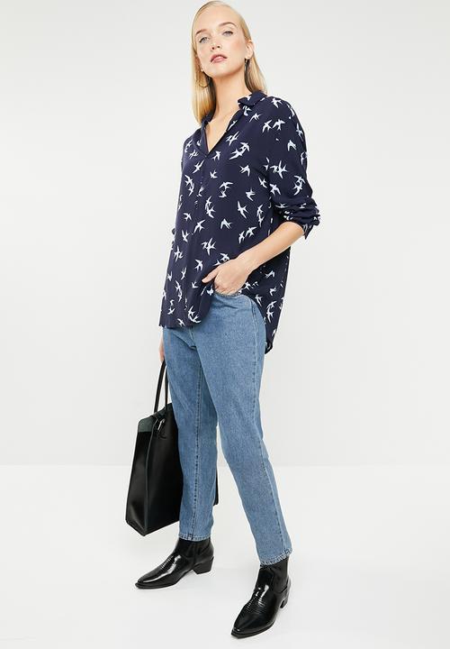 MANGO - Soft birds printed shirt - navy