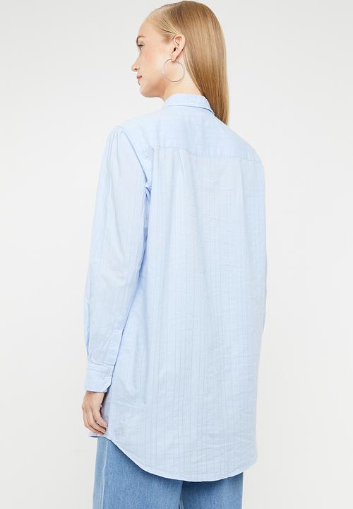 MANGO - Cotton oversized pinstripe shirt - blue
