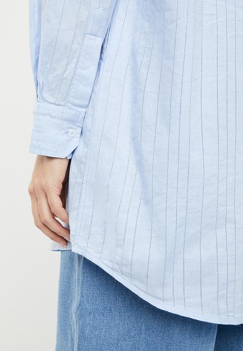MANGO - Cotton oversized pinstripe shirt - blue
