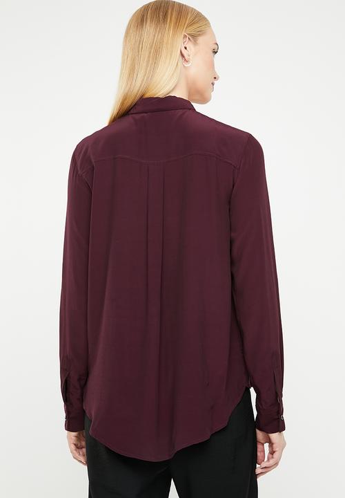 MANGO - Double pocket shirt - burgundy